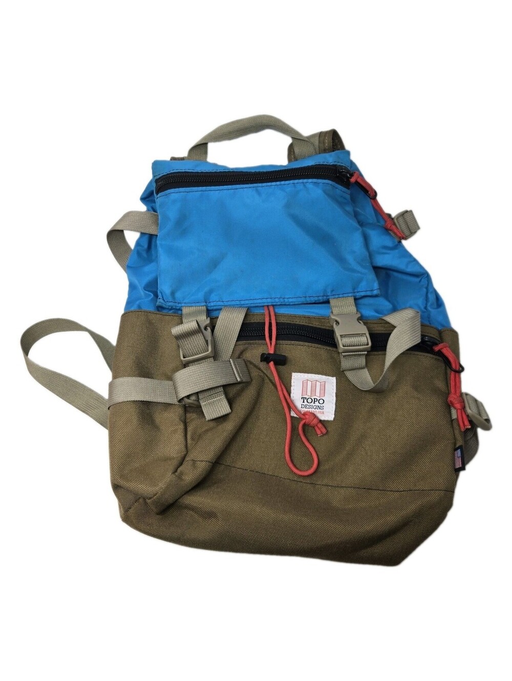 Topo Designs Rover Pack Backpack Coyote Aqua Roll Top Laptop Hiking Travel Bag